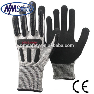 Nmsafety HPPE et coupe en nylon enduit 5 TPR chips nitrile gants de travail